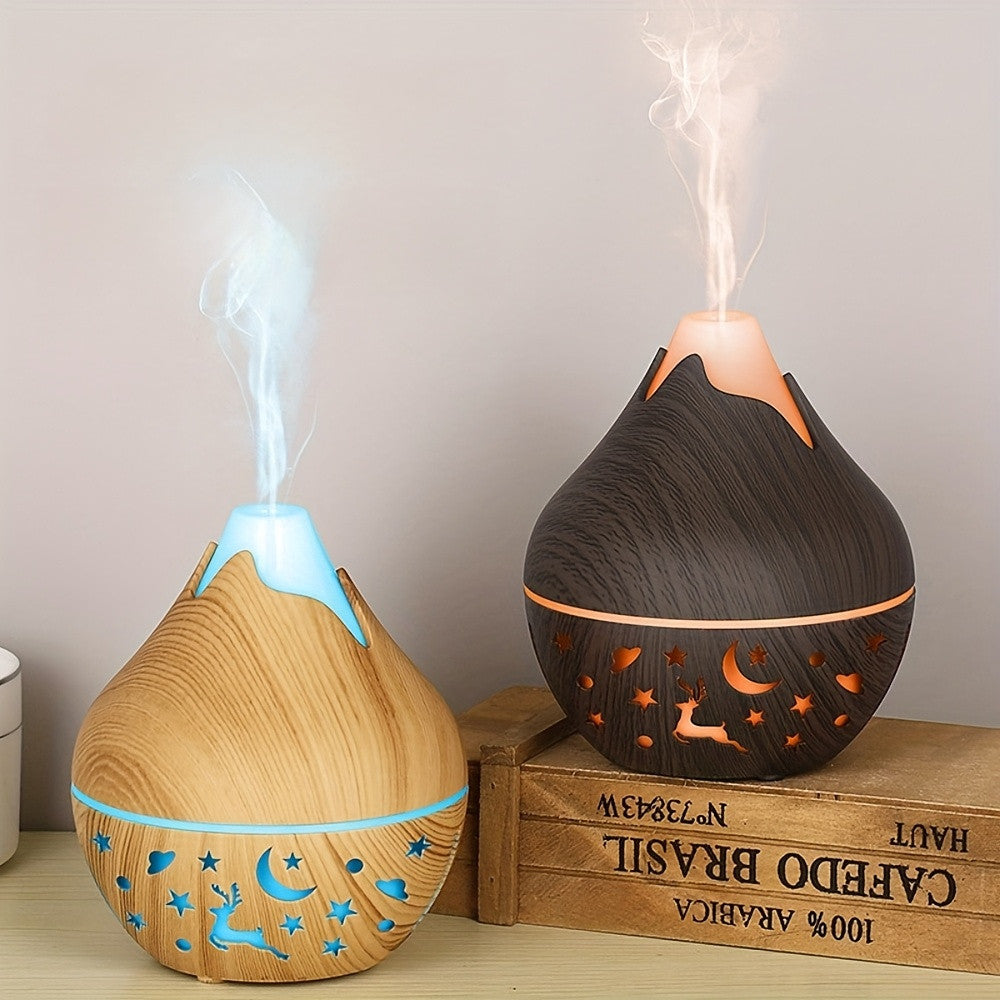 Aroma diffuser in lichte en donkere houtlook met koude nevel en LED