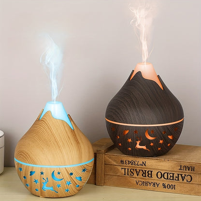 Aroma diffuser in lichte en donkere houtlook met koude nevel en LED